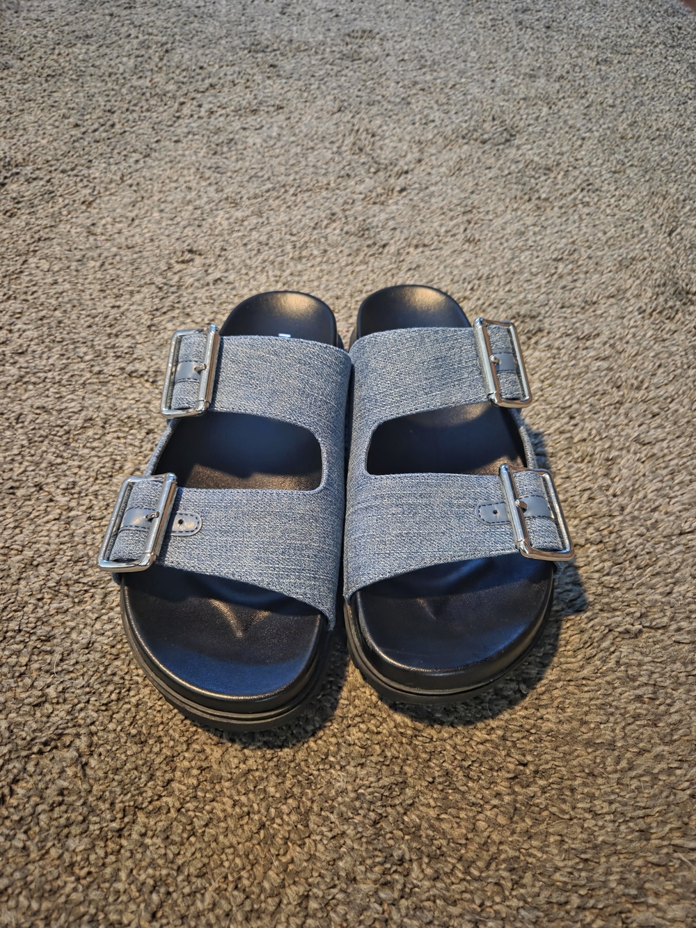 Nine West Blue Denim Double-Buckle Slide Sandals 7.5